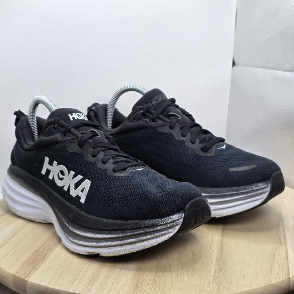 Woman’s Size 7.5 B - Hoka One One Bondi 8 Running Shoes Black White Sneakers - Picture 5 of 9
